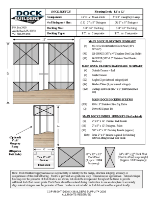 12' x 12' with Optional Gangway floating dock plan, 5/4 Pressure Treated or Composite