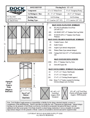 12' x 12' with Optional Gangway floating dock plan, 2x6 Pressure Treated